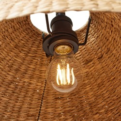 Camilla Coastal Seagrass Shade Black Iron Arched Floor Lamp|