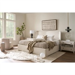 Diana Modern Classic Cream Boucle White Oak Storage Wing Bed - Queen|