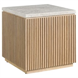 Isabella Modern Classic Grey Stone Fluted Brown Wood Square Side Table|