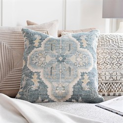 Audrey French Country Teal Floral Down Throw Pillow - 18x18|