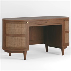 Noah Modern Classic Brown Wood Cane Oval Desk|