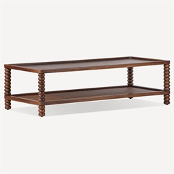 Tobi Updated Traditional Brown Wood Spindle Rectangular Coffee Table|