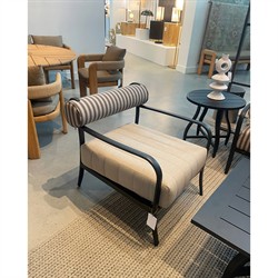 Madelle Modern Classic Grey Striped Sunbrella Black Aluminum Outdoor Arm Chair|