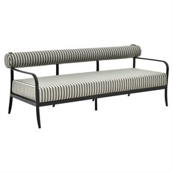 Madelle Modern Classic Grey Striped Sunbrella Black Aluminum Outdoor Sofa - 81"|