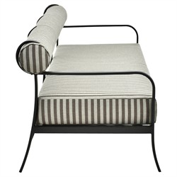 Madelle Modern Classic Grey Striped Sunbrella Black Aluminum Outdoor Sofa - 81"|