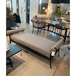 Madelle Modern Classic Grey Striped Sunbrella Black Aluminum Outdoor Dining Bench|