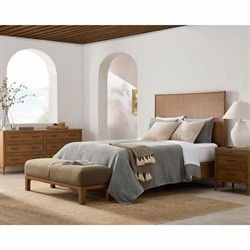 Anjana Coastal Beach Woven Rattan Brown Oak Bed - Queen|