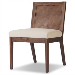 Annette Modern Classic Dark Brown Cane Wood Frame White Performance Dining Side Chair|
