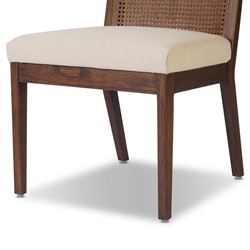 Annette Modern Classic Dark Brown Cane Wood Frame White Performance Dining Side Chair|