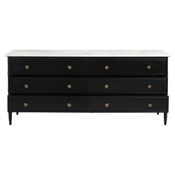 Poema Updated Traditional White Marble Black Wood Double Dresser|