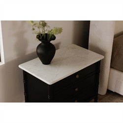 Poema Updated Traditional White Marble Black Wood Nightstand|