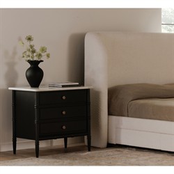 Poema Updated Traditional White Marble Black Wood Nightstand|