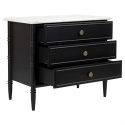Poema Updated Traditional White Marble Black Wood Nightstand|