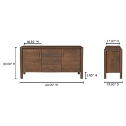 Bella Modern Classic Brown Mango Wood Scalloped Sideboard - 60"|
