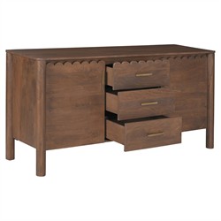 Bella Modern Classic Brown Mango Wood Scalloped Sideboard - 60"|