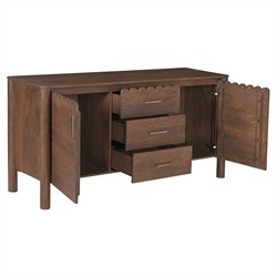 Bella Modern Classic Brown Mango Wood Scalloped Sideboard - 60"|