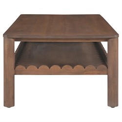Bella Modern Classic Brown Mango Wood Rectangular Scalloped Coffee Table|