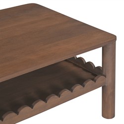 Bella Modern Classic Brown Mango Wood Rectangular Scalloped Coffee Table|
