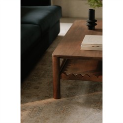Bella Modern Classic Brown Mango Wood Rectangular Scalloped Coffee Table|