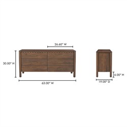 Bella Modern Classic Brown Mango Wood Scalloped Double Dresser|