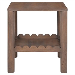 Bella Modern Classic Brown Mango Wood Scalloped Square Side Table|