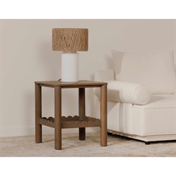 Bella Modern Classic Brown Mango Wood Scalloped Square Side Table|