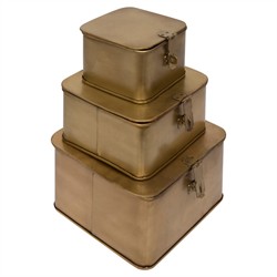 Staten Modern Classic Gold Iron Square Decorative Box - Set of 3|