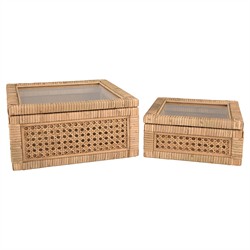 Niana Coastal Beach Natural Woven Rattan Square Decorative Box - Set of 2|