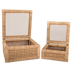 Niana Coastal Beach Natural Woven Rattan Square Decorative Box - Set of 2|
