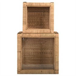 Niana Coastal Beach Natural Woven Rattan Square Decorative Box - Set of 2|