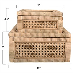 Niana Coastal Beach Natural Woven Rattan Square Decorative Box - Set of 2|
