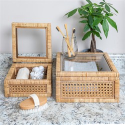 Niana Coastal Beach Natural Woven Rattan Square Decorative Box - Set of 2|
