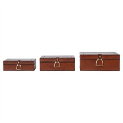 Charlee Traditional Brown Leather Rectangular Decorative Box - Set of 3|