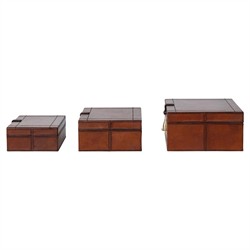 Charlee Traditional Brown Leather Rectangular Decorative Box - Set of 3|