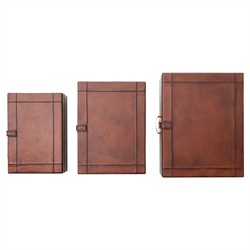 Charlee Traditional Brown Leather Rectangular Decorative Box - Set of 3|