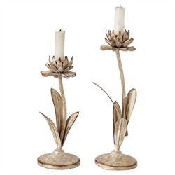 Malone French Country Distressed Gold Iron Floral Candleholder - Set of 2|