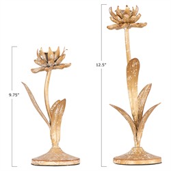 Malone French Country Distressed Gold Iron Floral Candleholder - Set of 2|