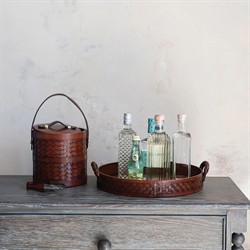 Jordyn Traditional Brown Woven Leather Round Decorative Tray|