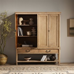 Brook Updated Traditional Aged Light Pine Wood Wide Cabinet|