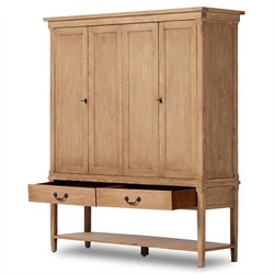 Brook Updated Traditional Aged Light Pine Wood Wide Cabinet|