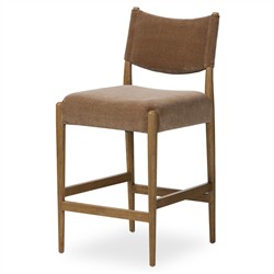 Odelia Modern Classic Brown Velvet Oak Wood Counter Stool|
