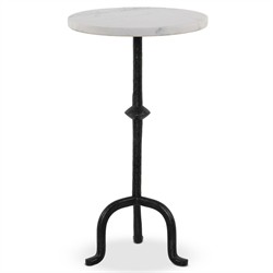 Leyla French Country Veined White Marble Black Iron Drink Table|