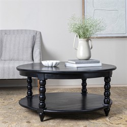 Thomas Updated Traditional Black Wood Spindle Coffee Table|