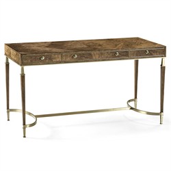 Whitaker Modern Classic Brown Walnut Wood Champagne Steel Desk|