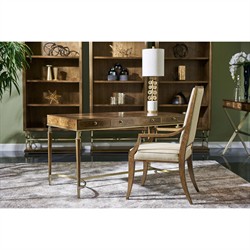 Whitaker Modern Classic Brown Walnut Wood Champagne Steel Desk|