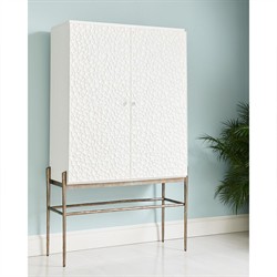 Maris Coastal Beach White Coral Patterned Oak Wood Bar Cabinet|