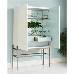 Maris Coastal Beach White Coral Patterned Oak Wood Bar Cabinet|