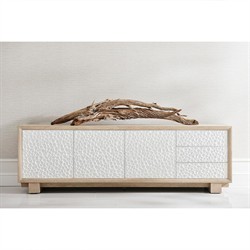 Maris Coastal Beach White Coral Patterned Oak Wood Media Cabinet - 102"|