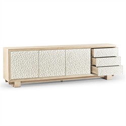 Maris Coastal Beach White Coral Patterned Oak Wood Media Cabinet - 102"|