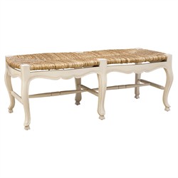 Lacey Updated Traditional Natural Woven Cream Mahogany Wood Entryway Bench|